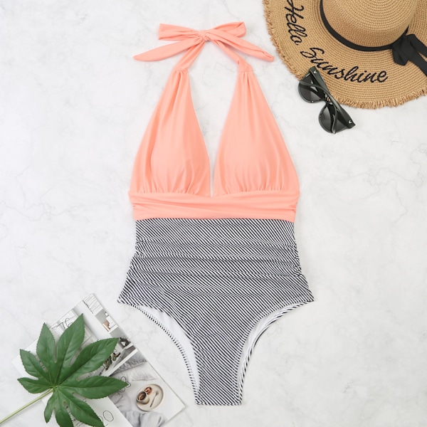 Ny ankomst exportfashion bedst sælgende badedragt til kvinder, ét stykke, rygløs, sexet, konservativ, mavedækkende, grænseoverskridende bikini, engros pink pink L