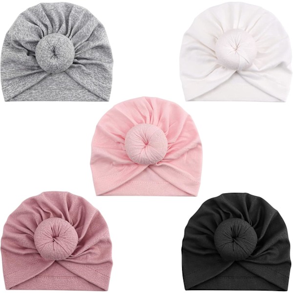 5-pakks Baby Turban Hater - Myke Knott Baby Beanies for Jenter og Småbarn 5 Pack Donut B / 3-24 Months