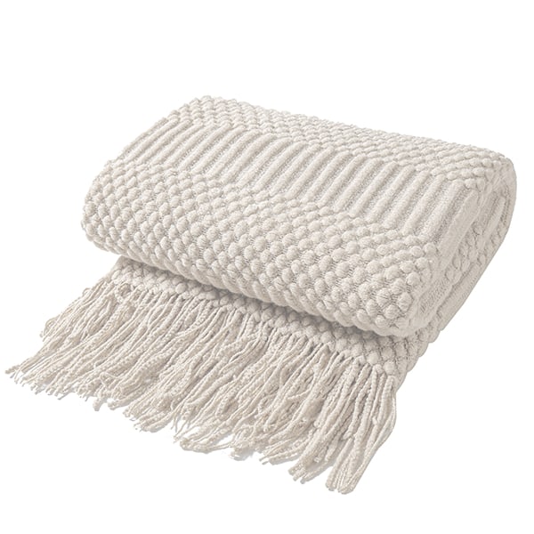 Kastfilt för soffa, hösttexturerad stickad filt med fransar, mysig vävd boho-sängfilt för soffa, säng, stol, akryl vågmönster 127x152 cm off-white