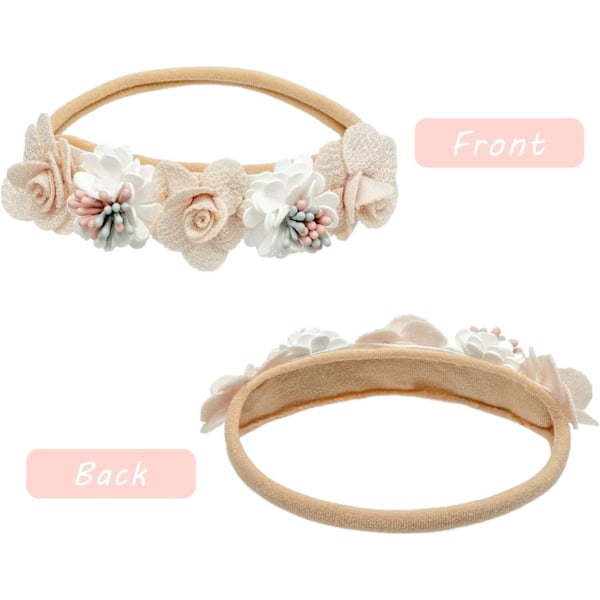 3-pack Nylon Hårband med Blommor - Elastiska Hårband med Rosetter för Nyfödda 3 Pack: Flower Style-03