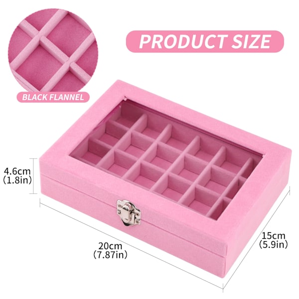Smykkeboks Smykkeorganisator for Ring Ørepynt Halskjede Smykkevisningsboks Oppbevaringsboks Smykkeutstilling med Lås Pink 24 grid