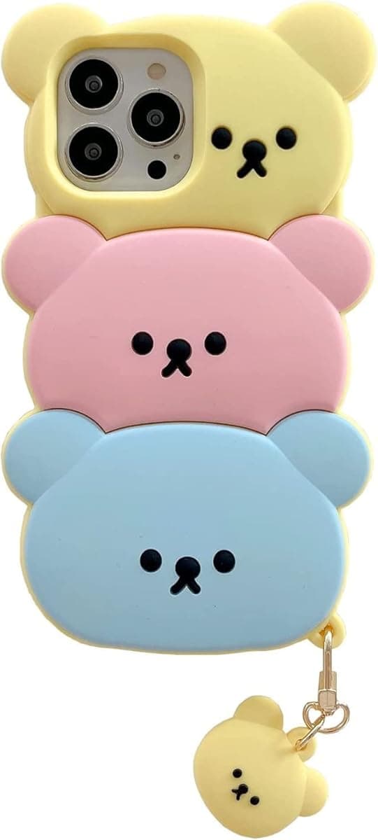 Case for iPhone 16 Pro Max, Kawaii Phone Case 3D Silicone Cartoon Candy Bear Funny Cute Case Soft Rubber Shockproof