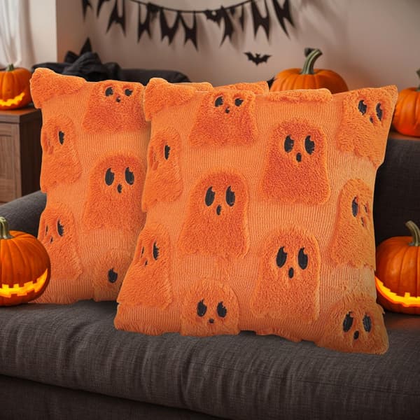 2-pak græskarkuddebetræk 45x45 cm. Bløde efterårs- og halloweenpynt til sofa, seng og bil.—jarx Färg	b