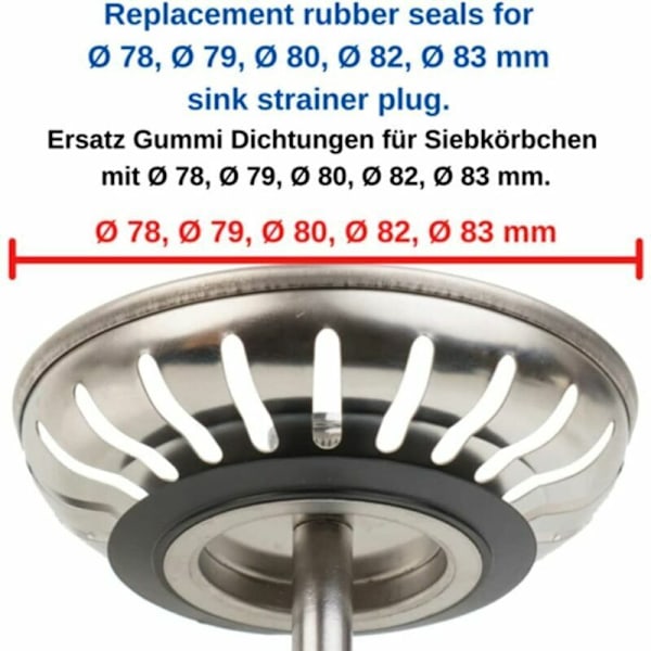 Tetninger for vaskepropp, gummipakning for vask, tetninger for sil, 5-pakning reservetetninger for vask, gummipakninger for propp