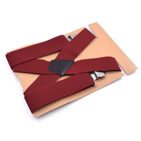 Herr Hängselhängslen seler 5 cm rygg Heavy Duty Biker Snowboard Bukser Elastiske 4 klips Wine Red