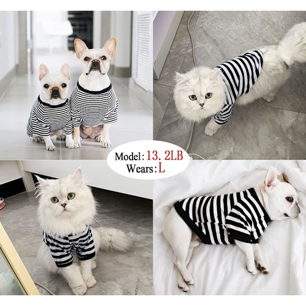 2-pack hundtröja, husdjurskläder i bomull med ränder, andningsbar och mjuk hundtröja för små, medelstora och stora hundar, Svart*1 & Röd*1 Black*1 & Red*1 XL