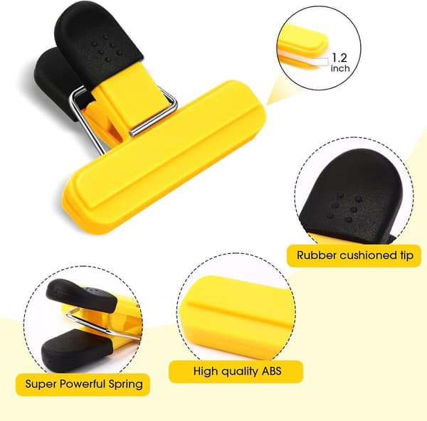 20 stk. - Matposeklyper - Forseglingsklype - Kraftige matposeklyper i plast - Med solid lukking - For matoppbevaring - 7,7*6,5 cm - Gul