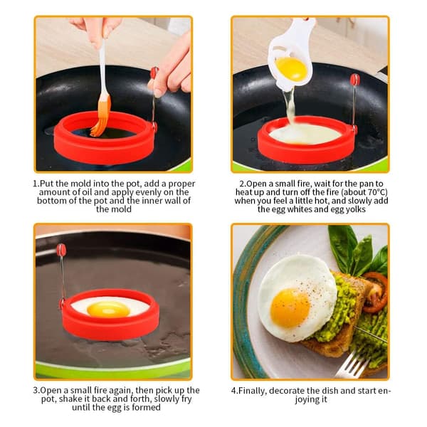6 stk Silikon Eggeringer, Non-Stick Eggeringer, Eggkoking