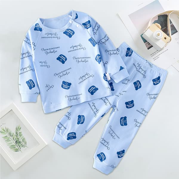 Bebis hjem tøj sæt bomuld forår og efterår baby langærmet børne pyjamas sæt