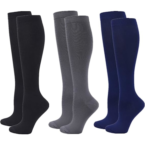 3 paria kompressiosukkia naisille ja miehille, urheiluun, ödeemaan, diabetekseen, suonikohjuihin, matkustamiseen, raskauteen, imetykseen L/XL L/XL