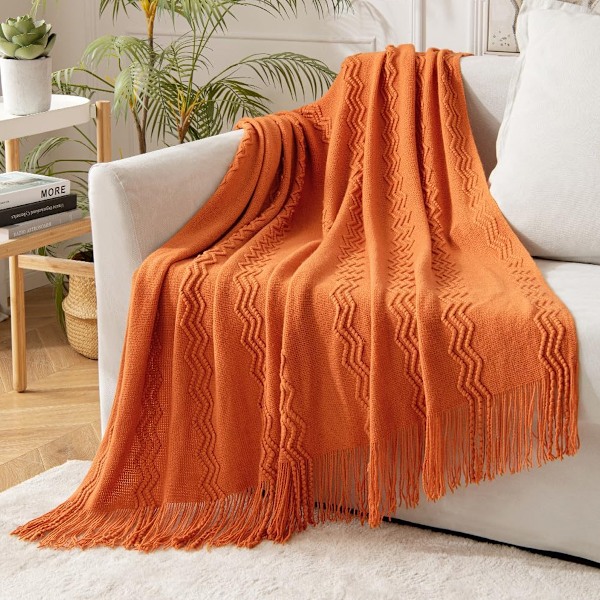 Pläd för soffa, pläd för säng, höstdekoration Rostfärgad höstpläd, Halloween-dekoration, 127x152 cm Brilliant orange