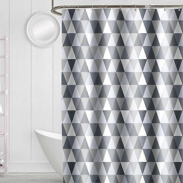 Duschdraperi Vattentätt Tvättbart Polyester med 12 Krokar för Badrum, Mögelresistent Geometrisk Grå Vit, 200 x 220 cm 0 0