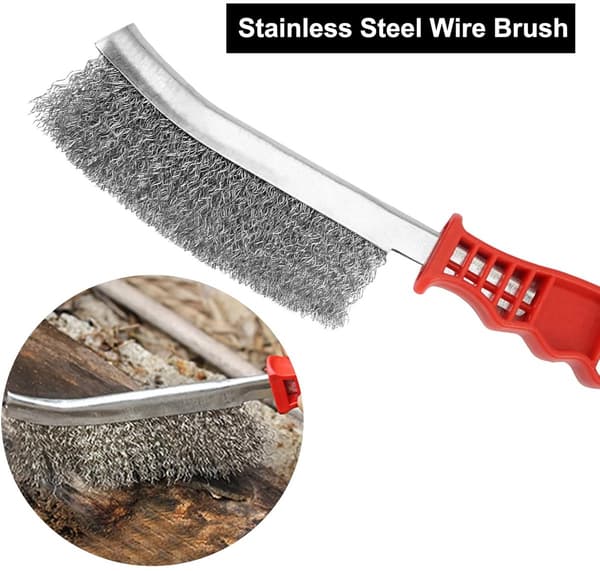 Trådbørstesett i rustfritt stål, 3-delt med ergonomiske håndtak, for grill, rust- og malingsfjerning, rød, 23,5 cm