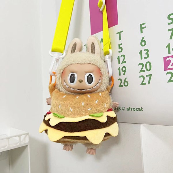 Hängande liten hamburgare med band, (endast kläder) 17 cm hänge blind box macaron Labubu Labubu Time to chill dockkläder