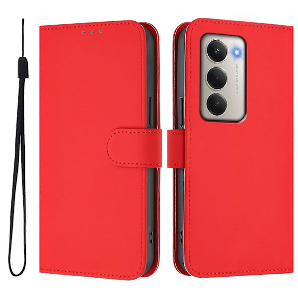 Xiaomi Redmi 15 5G Cover - Solid Color Leather Wallet Case with Strap, Stand Function Protective Phone Case L Light red Bright Red