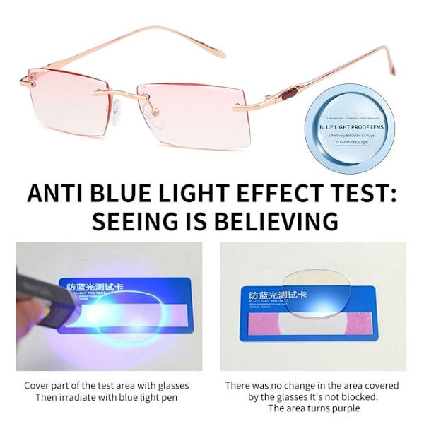 Anti-blått lys Lesebriller Firkantede Briller ROSA STYRKE Rosa Pink Strength 100