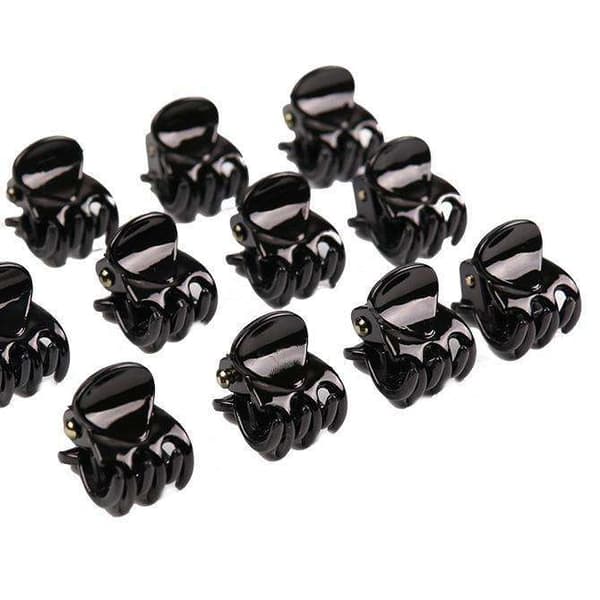 12 st små svarta hårklämmor 15x10 mm