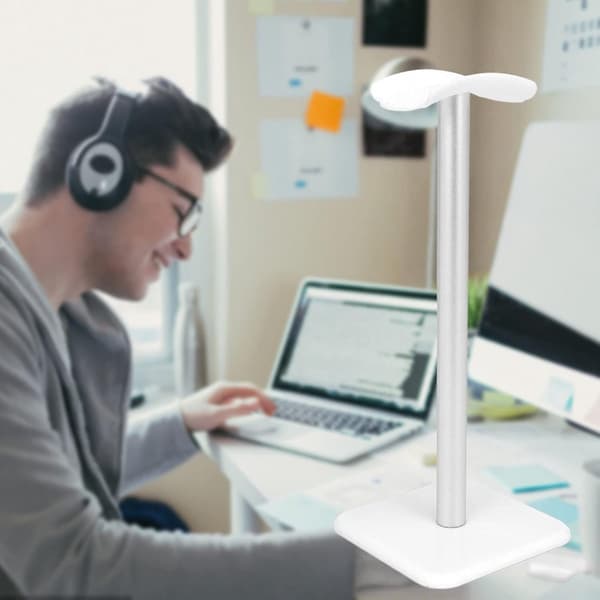 Hovedtelefonstativ, hvid, aluminiumsstøttestang, til gaming- og stereoheadset