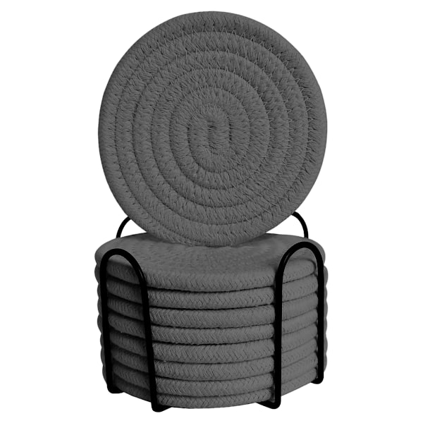 8 stk. Drikkeunderlag med Holder, Bomullsvevde Absorberende Underlag for Drikker, Minimalistisk Hjemmeinnredning Underlagssett for Trebordbeskyttelse Style 3