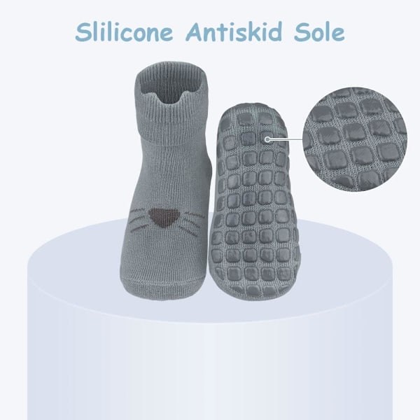 Sklisikre babysokker, 5 par, 100% bomull med silikon-grep, unisex for 0+ måneder Cat Ear 0-12 months