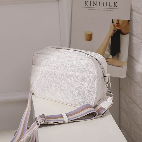 Ensfarget PU skulderveske liten veske crossbody-veske for kvinner hvit white