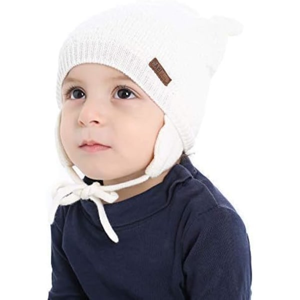 Unisex Babybjörnsmössa - Söt Toddler Varm Hatt med Öronfickor för Höst och Vinter White 0-6 months