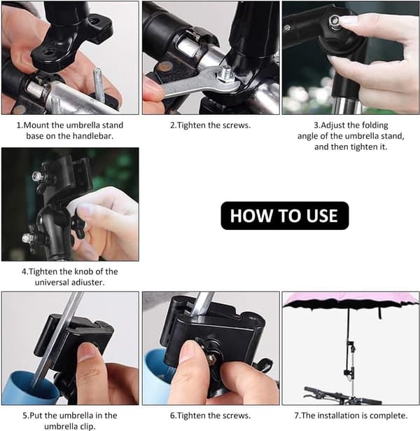 Paraplyholder - Universal Paraplyholder - Udtrækkelig Foldbar - Parasolforbindelse til Kørestol, El-scooter, Scooter, Klapvogn