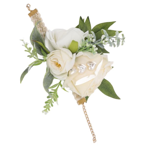 Håndledsblomster til bryllup, brud, håndledsblomst, dekorative hvide roser og grønne blade til bal 0.1