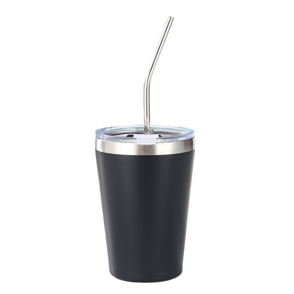 Rustfrie Barnekrus med Sølebestandig Lokk, Sugerør & Silikonhylser, 355 ml, BPA-frie, Isolerende, for Kalde & Varme Drikker Black