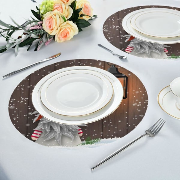 Joulupukki Lumihiutale Pyöreät Tabletit Liukumaton Pestävä Polyesteri Pöytätabletit 4 kpl:n setti Lämmönkestävät Tabletit K:lle