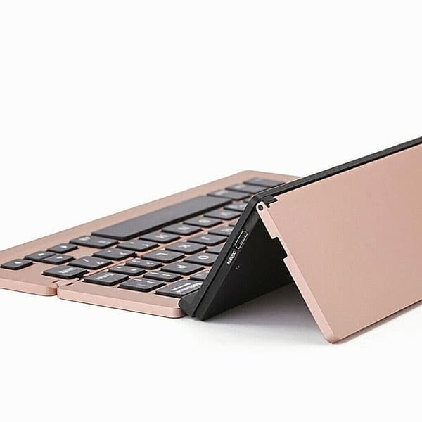 Sammenfoldeligt Bluetooth-tastatur med aluminiumslegeringshus, indbygget telefon- og tabletstativ, 58 taster til Windows, Android og iOS