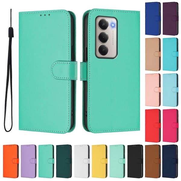Xiaomi Redmi 15 5G Case - Solid Color Leather Wallet Case with Strap, Stand Function Protective Phone Case Green Green Green