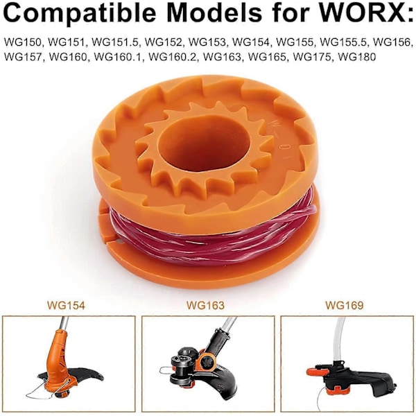 12-pakning Trimmertråd for Worx 20V Trimmere, Holdbar Erstatningsspole for Bassengbeskyttelse og Kanttrimmer, Forbedret Klippehastighet