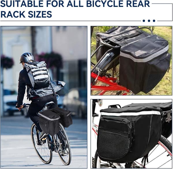 Dobbelt Cykeltaske, Vandtæt 600D, Universal Bagagebærer Montering, 2L, Til Pendling Og Turcykling, Sort