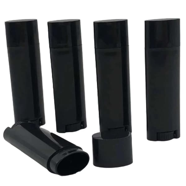 5 ml tomme læbepomade-tuber, ovale mini-beholdere af plast til læbepomade og deodorant, sorte, 30 stk.