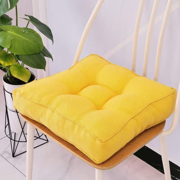 Tjock sittdyna, polyester, PP-bomullsfylld, för inomhus- eller skyddad utomhusbruk, gul, 45 x 45 x 10 cm
