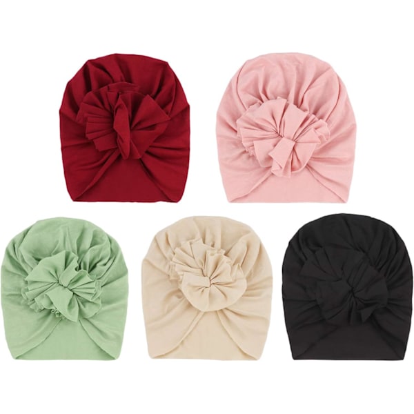 5-pack Baby Turbanhattar - Mjuka Knutska Bebis-mössor för Babyflickor och Småbarn 5 Pack Blossom B / 3-24 Months