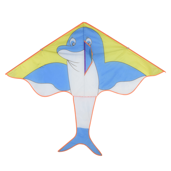 Barn färgglad tecknad triangel enkellinje drake bred vinge för familjen utomhuslek (delfin)