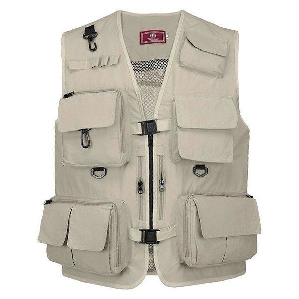 Fiske Fotograferingsväst Sommar Multifickor Mesh Jackor Snabbtorkande Väst Khaki Khaki M
