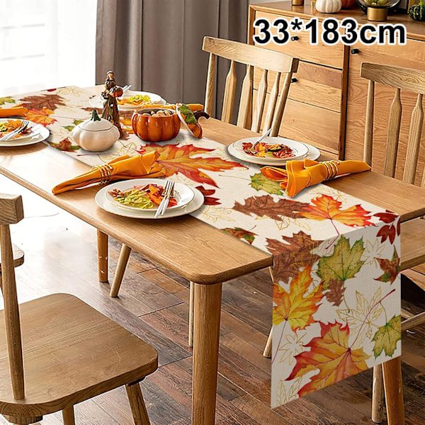 Høstdekorasjoner for hjemmet, høstløv i lønneformat bordløper, Thanksgiving akvarellplante gule blader hjemkjøkkendekorasjon, 13x72 tommer Style 2