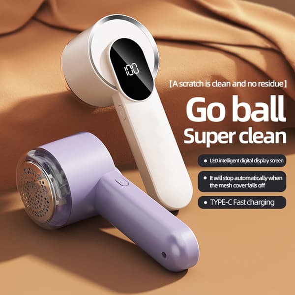 Genopladelig stofshaver, 6-bladet fnugfjerner i rustfrit stål med LED-display, til tøj, lilla, 17,6 x 7,1 x 6,5 cm