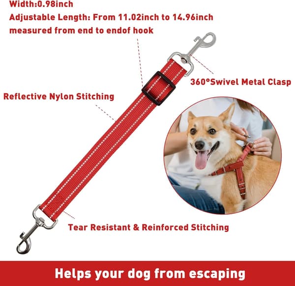 3 Pcs Dog Collar Safety Clips, Reflective Nylon Backup Collar, Adjustable Pet Dog Collar Connector, Double-Sided Backup