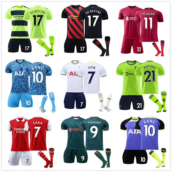 Nya Pojkar Barn Fotbollskit Kortärmad Tröja Strumpor Set Fotboll Manchester City Bortaställ Blank manchester city away kit blank 22/(6-7 years)