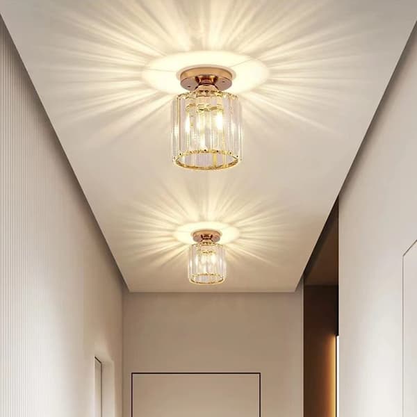 Golden Crystal Ceiling Light, Modern Crystal Ceiling Lamp Semi-Flush Mount LED Crystal Chandelier Suitable