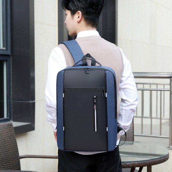 Ny stil enkel forretnings casual stor kapacitet multifunktionel USB computertaske fashionable koreansk stil trendy rygsæk til at gå ud Sort