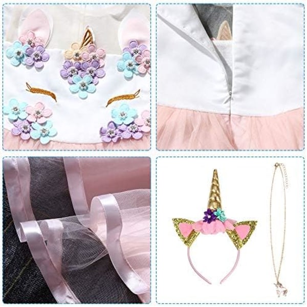 Unicorn Dress for Kids Sleeveless Birthday Party Dress 140 cm for 6-7 Years 140 cm för 6–7 år pink b