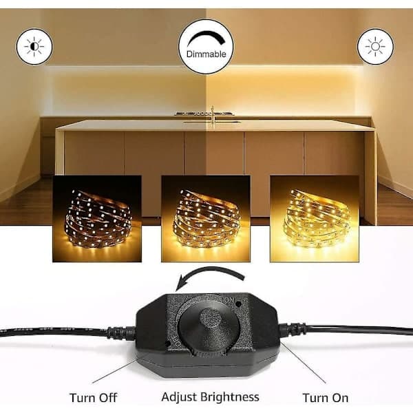 12V 10m Dimmable LED Strip Warm White 3000K, 600 LEDs with Dimmer, Indoor Lighting