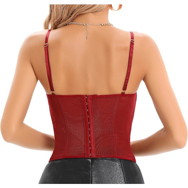 Kvindes Sexy Bustier Korset Top med Spændebånd i Bourgogne - Hæklukning Burgundy - Hook Back M