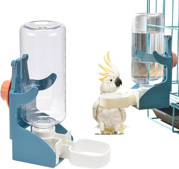 Fuglevanddispenser, 500 ml automatisk burmonteret vandfoderautomat, gennemsigtig PS+PP, til papegøjer, undulater og små fugle