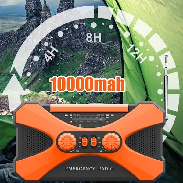 Aurinkovoimalla toimiva hätäradio käsikammella, 10000 mAh kannettava kampiradio